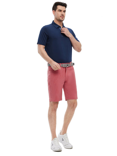 10" Inseam Striped Golf Shorts-Mineral Red