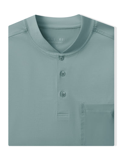 Men's Collarless Pocket Henley Golf Shirts-Beryl Green