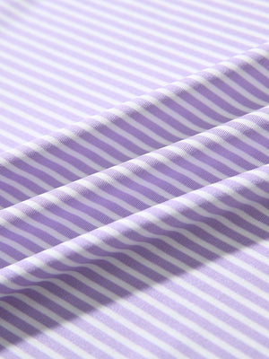 Texture detail of Cooling stripe golf shirts with breathable fabric in lavender white stripe