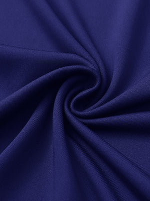 Close-up of klein blue women's performance solid polo fabric texture.