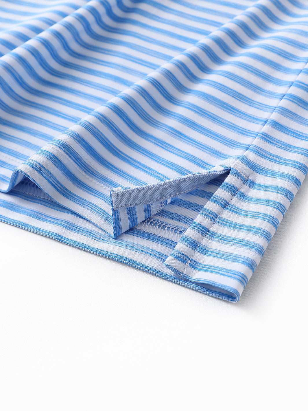 Men's Striped Golf Polo Shirts-Powder Blue White