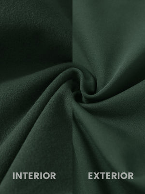 Close-up of the inner and outer fabric of women's stretch fleece lined water resistant joggers in forest green, showing fleece lining and exterior.