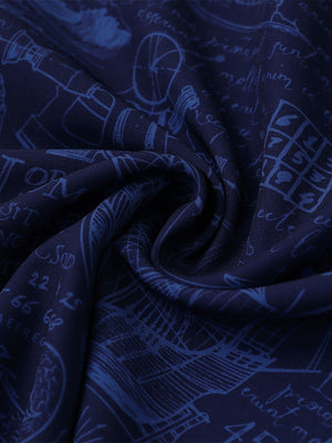 Fabric close-up of Stylish printing summer shirt with lightweight feel in navy compass map