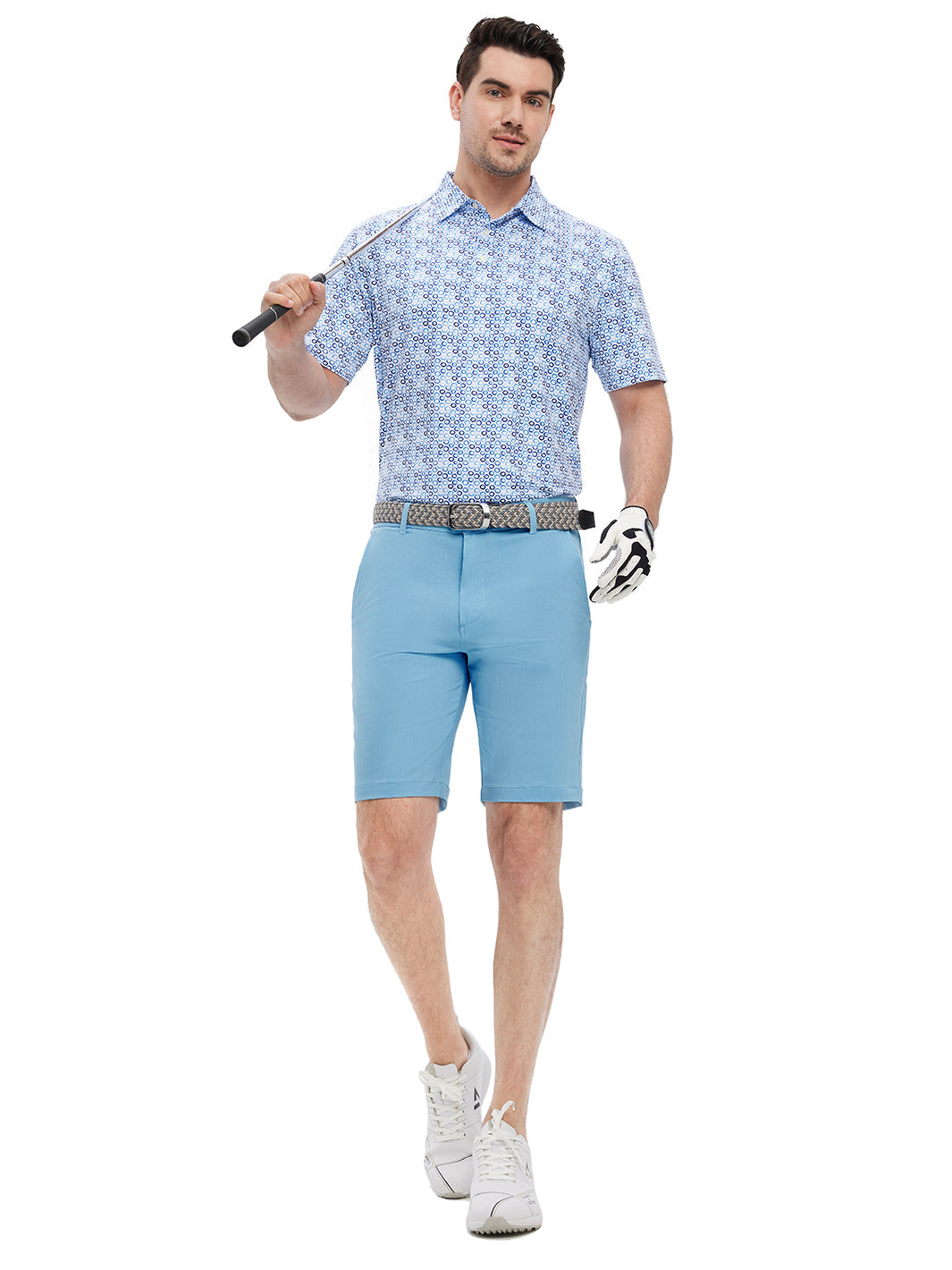 10" Inseam Striped Golf Shorts-Sky Blue