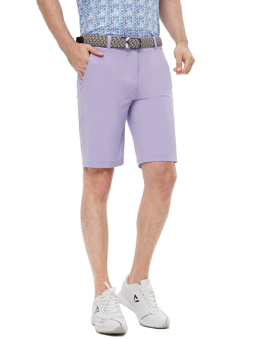 10" Inseam Striped Golf Shorts-Lavender