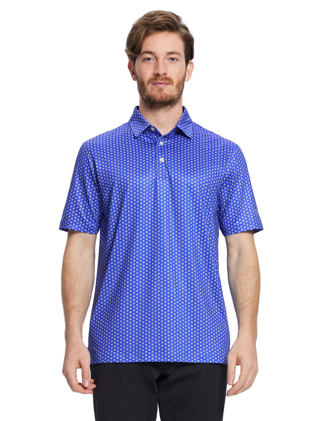 Men's Printed Golf Shirts-Blue Daisy