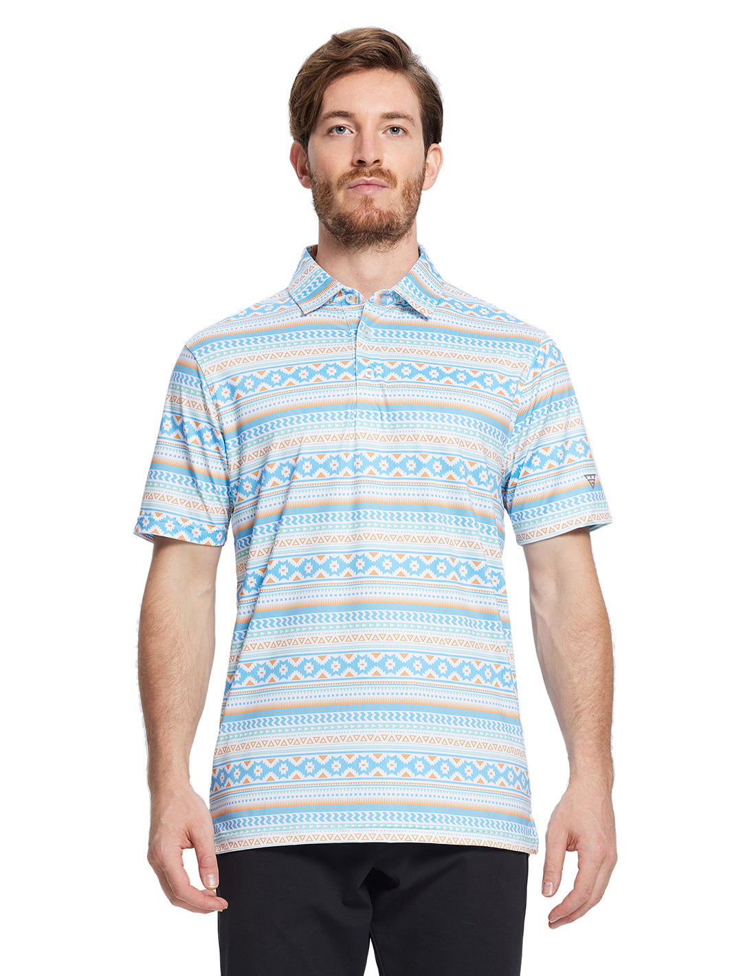 Men's Printed Golf Shirts-Blue Ethnic