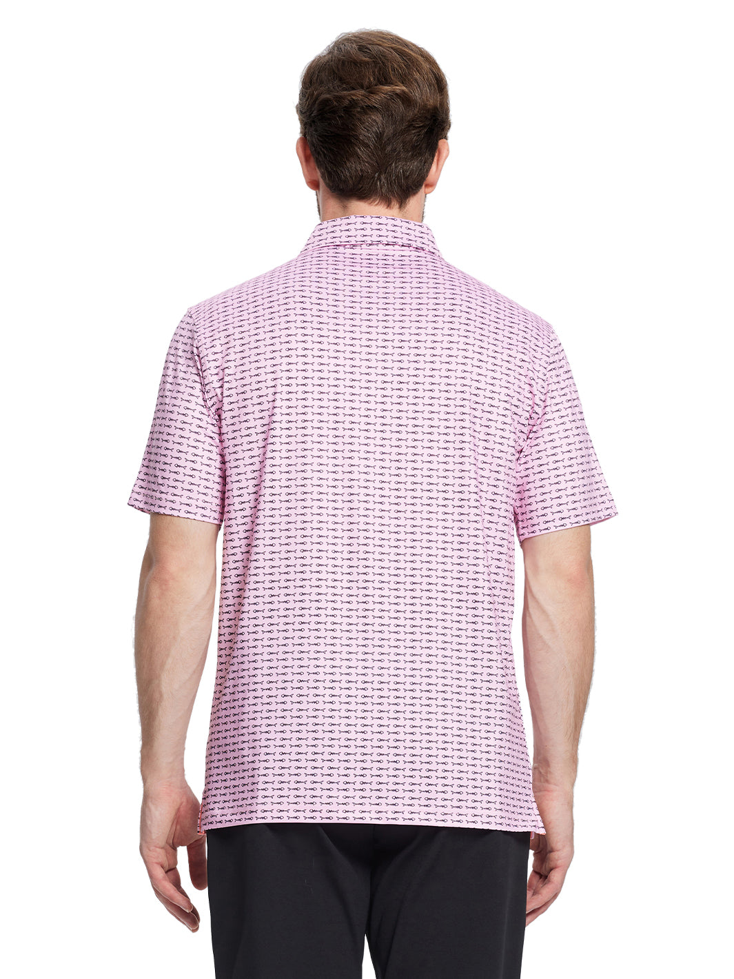 Men's Printed Golf Shirts-Pink Black Bonefish
