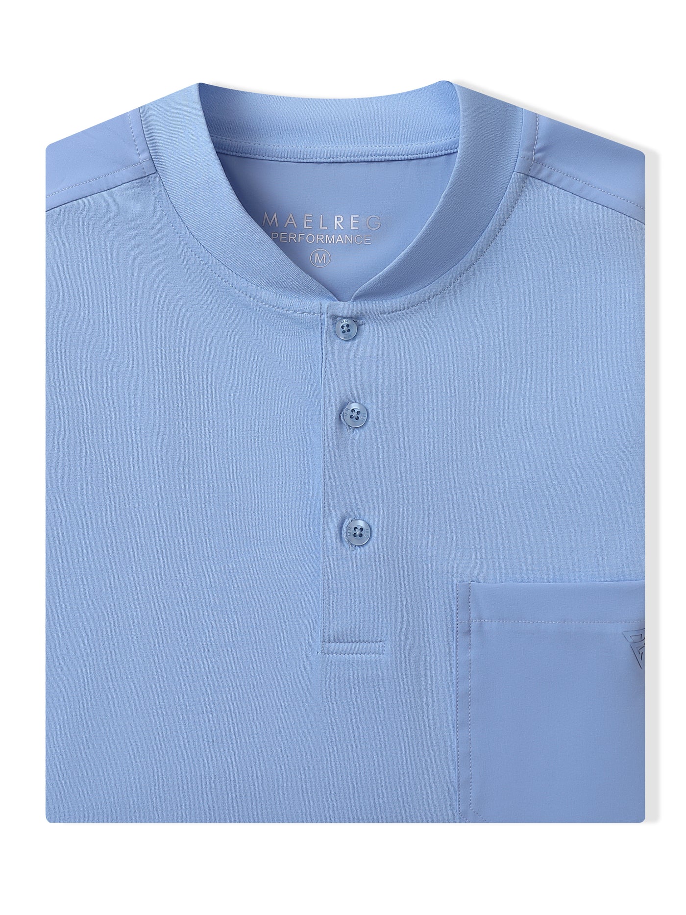 Men's Collarless Pocket Henley Golf Shirts-Light Blue
