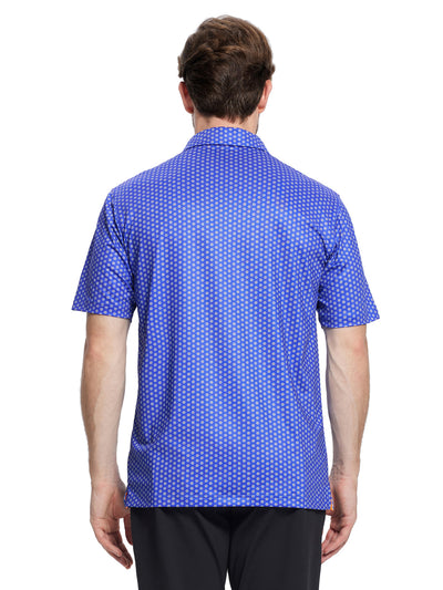 Men's Printed Golf Shirts-Blue Daisy