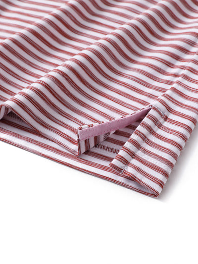 Men's Striped Golf Polo Shirts-Brick White