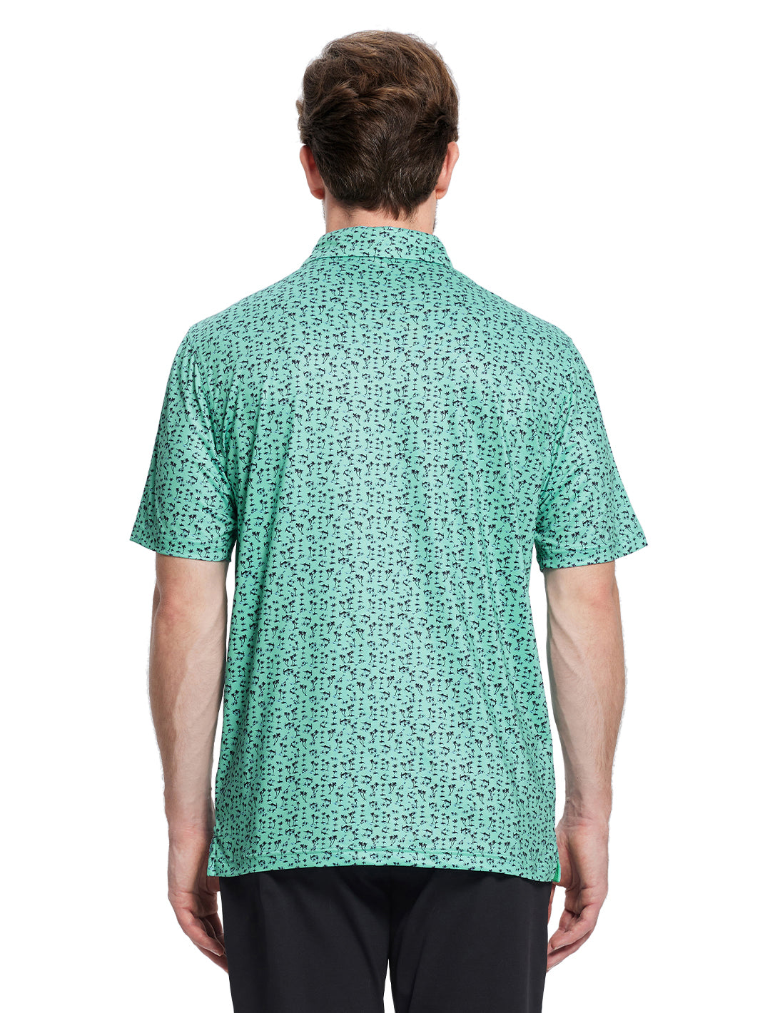 Men's Printed Golf Shirts-Mint Seaside Palm
