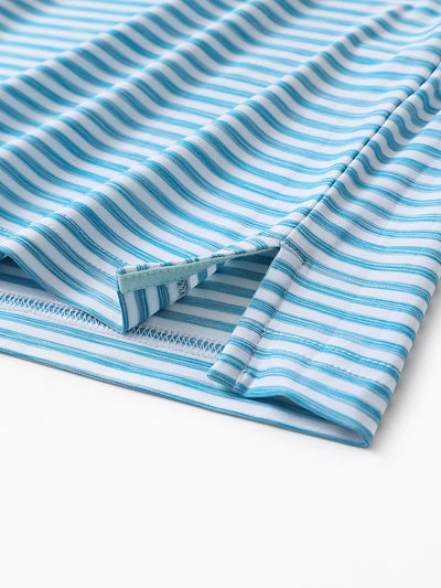 Men's Striped Golf Polo Shirts-Bluebird White