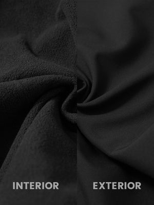 Inside and outside fabric view of black thermal water repellent fleece dress pants
