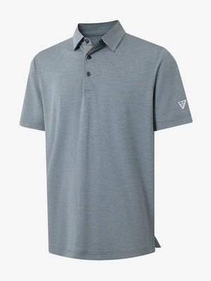 3D render of the Ventilated Heather Jacquard Polo showing SLATE GREEN HEATHER fabric texture