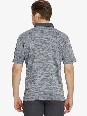 Back half-body view highlighting the athletic fit in BLACK GREY HEATHER