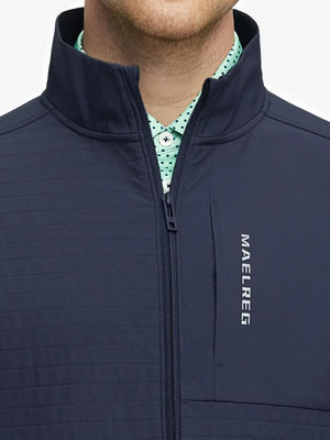 Close-up of collar detail on the Navy Softshell Jacket, showing quality and design