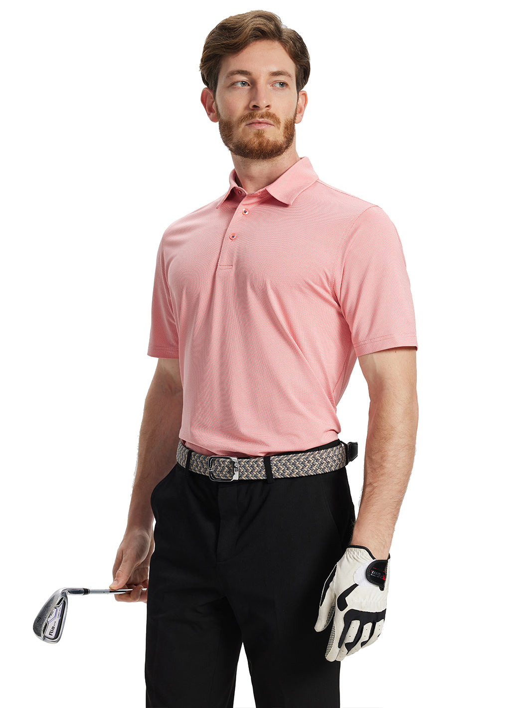 Men's Golf Shirts Dry Fit Jacquard Performance Moisture Wicking Short Sleeve Collared Polo Shirts