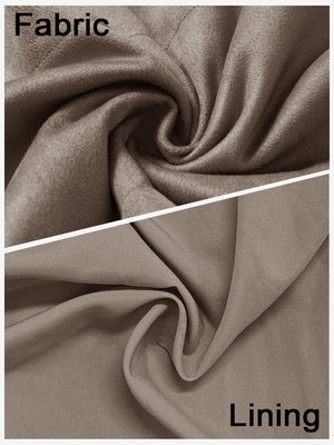 Close-up view of gray brown classic micro suede leather puffer vest showing inner lining and outer fabric  details
