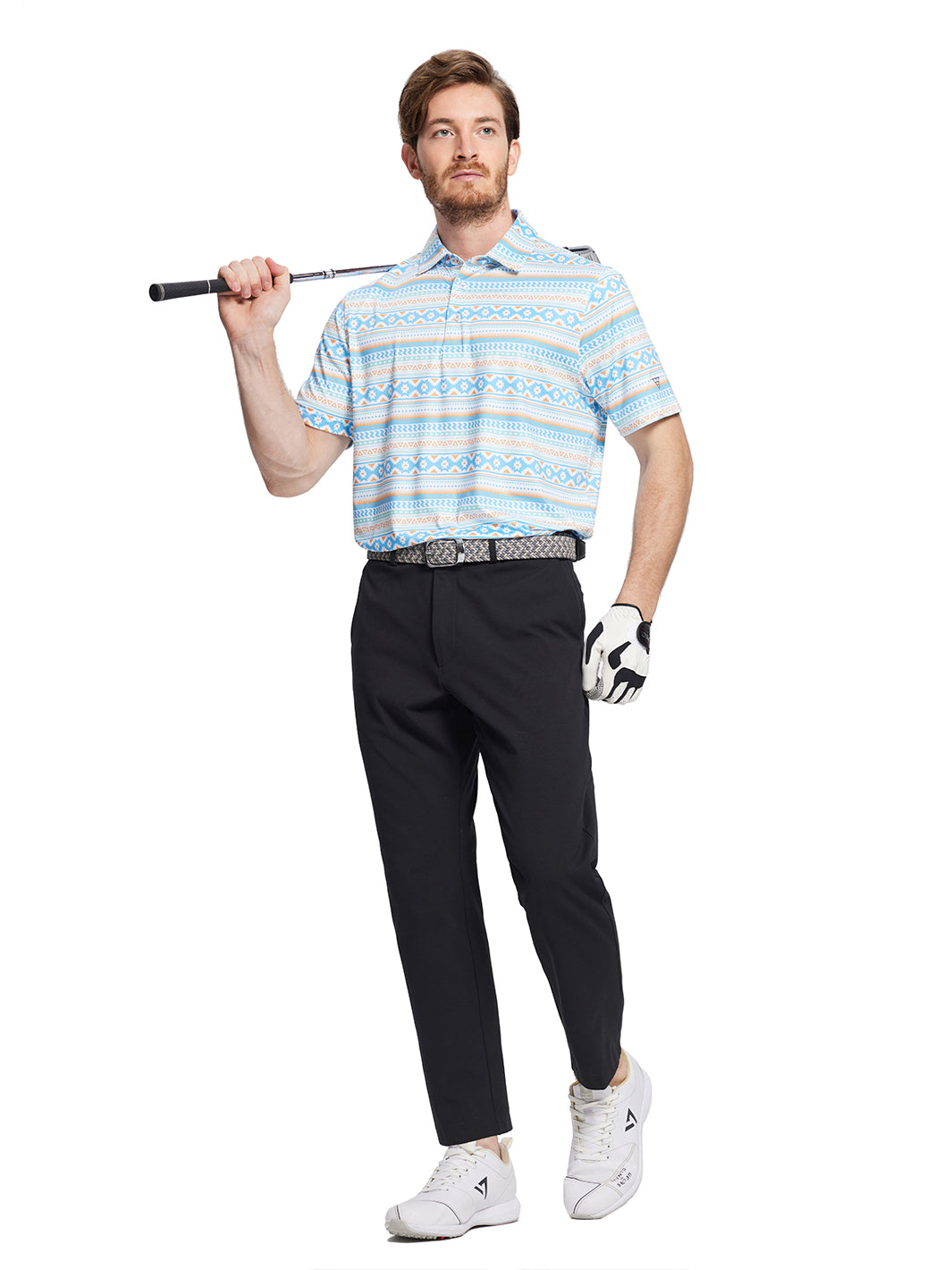 Men's Printed Golf Shirts-Blue Ethnic