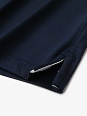 Side slit detail of Chest Print Polo Shirts in Navy