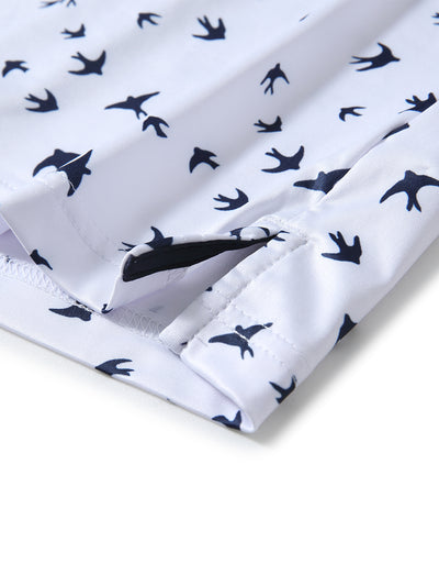 Men's Printed Golf Shirts-White Navy Seagull