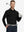 Model holding golf club wearing Skin-friendly long sleeve melange polo in clean black