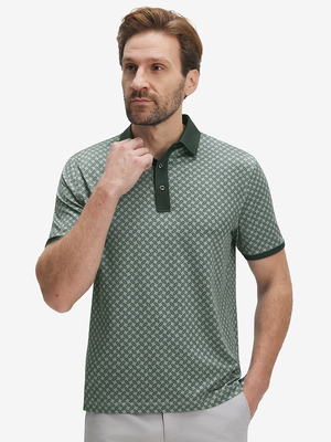 Stylish Full Print Contrast Collared Golf Polo Shirts