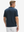 Side-back half-body view of model in navy moisture-wicking short sleeve henley shirt