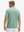 Side-back half-body view of model in grey green moisture-wicking short sleeve henley shirt