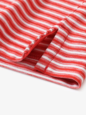Close-up detail of hem opening on Sport Fit Stripe Polo in Red Stripe