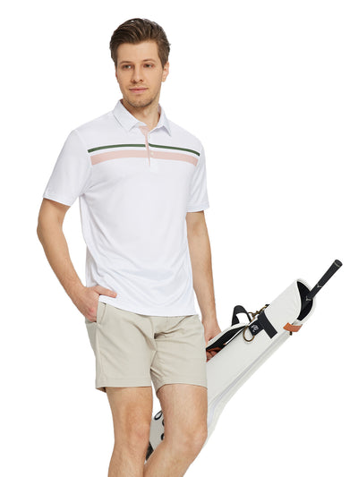 Men's Striped Print Golf Polo Shirts-White2