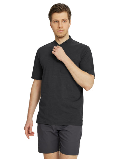 Men's Collarless Pocket Henley Golf Shirts-Black