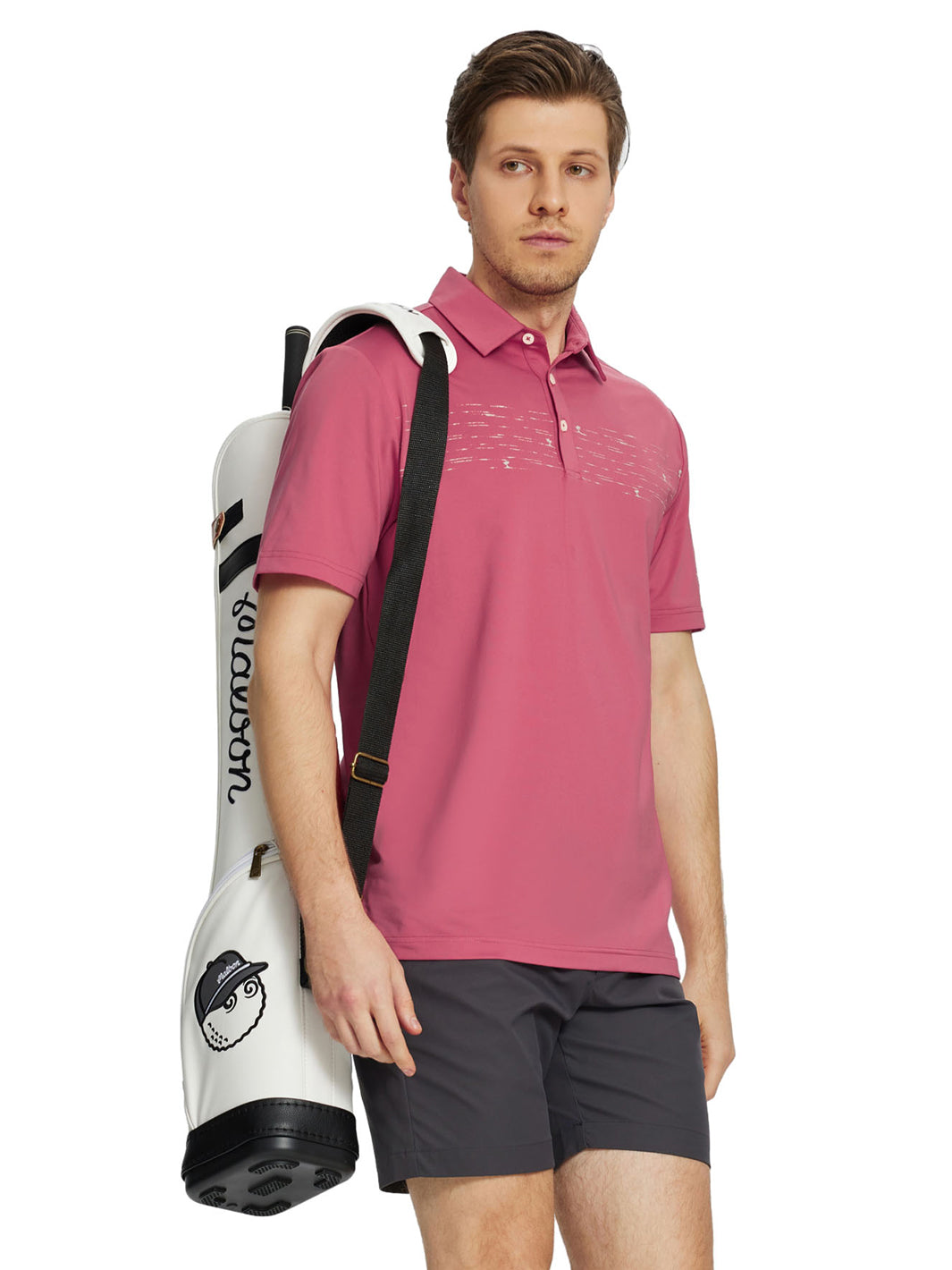 Men's Chest Print Golf Polo Shirts-Cranberry