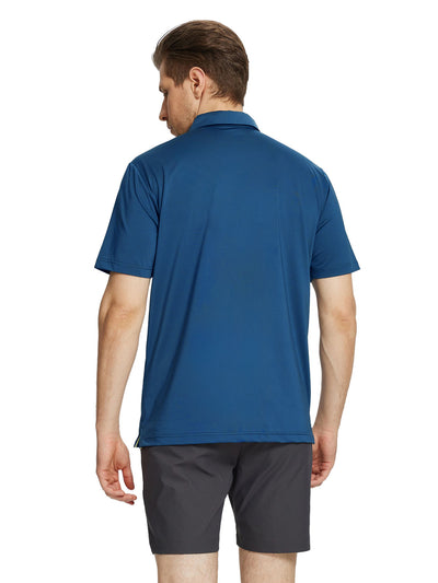 Men's Chest Print Golf Polo Shirts-Blue