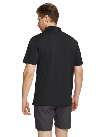 Men's Striped Print Golf Polo Shirts-Black