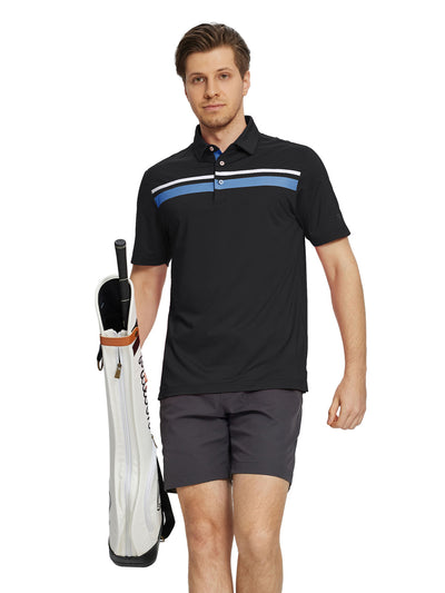 Men's Striped Print Golf Polo Shirts-Black