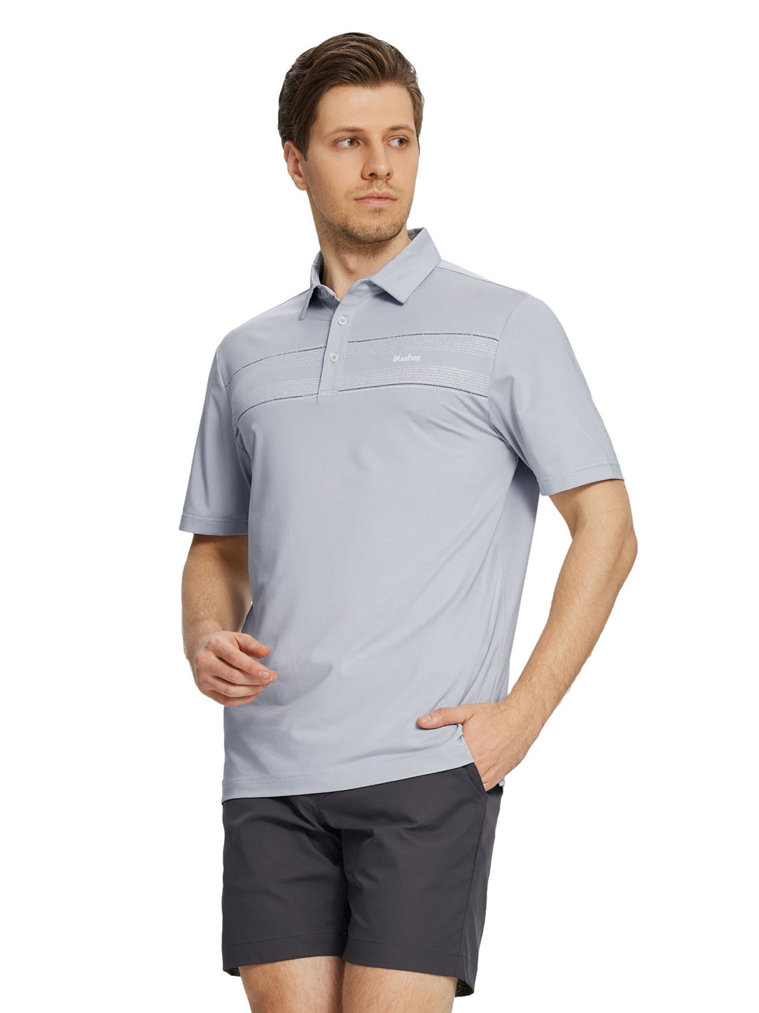 Men's Chest Print Golf Polo Shirts-Sliver Grey