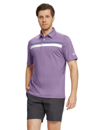 Men's Striped Print Golf Polo Shirts-Lavender